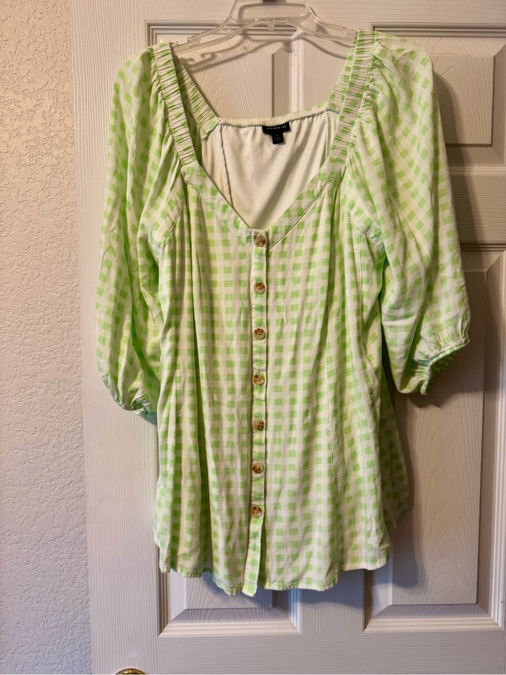 torrid Lime Gingham Button Front Peasant Blouse